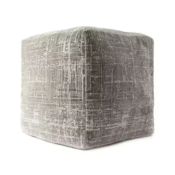 Neutral Distressed Geo Ultra-Soft Pouf