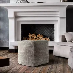 Neutral Distressed Geo Ultra-Soft Pouf