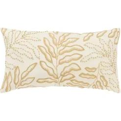 Neutral Embroidered Botanical Lumbar Pillow