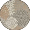 Neutral Floral Burst Outdoor Round Area Rug, 7 ft.