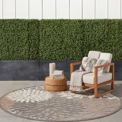 Neutral Floral Burst Outdoor Round Area Rug, 7 ft.