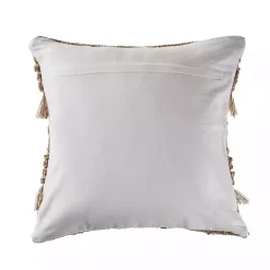 Neutral Geometric Fringe Accent Pillow