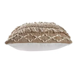 Neutral Geometric Fringe Accent Pillow