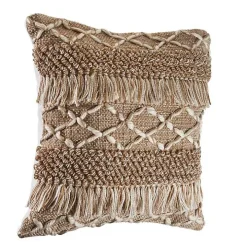 Neutral Geometric Fringe Accent Pillow