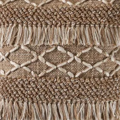 Neutral Geometric Fringe Accent Pillow