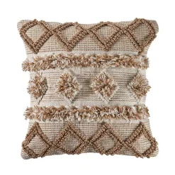 Neutral Geometric Pom Pom Pillow