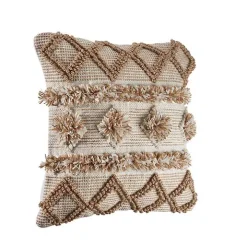 Neutral Geometric Pom Pom Pillow