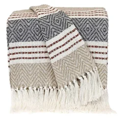 Neutral Herringbone Multi Striped Throw