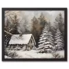 Neutral Winter Log Cabin Framed Canvas Art Print