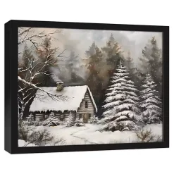 Neutral Winter Log Cabin Framed Canvas Art Print