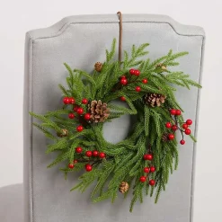 Norfolk Pine Red Berry Mini Christmas Wreath
