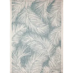 Ocean Blue Palm Leaves Outdoor Area Rug, 7x9