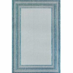 Ocean Blue Threaded Frame Outdoor Area Rug, 4x7