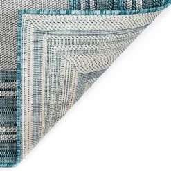 Ocean Blue Threaded Frame Outdoor Area Rug, 4x7