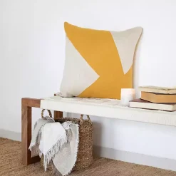 Ochre & Ivory Geometric Colorblock Throw Pillow