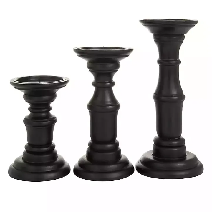 Onyx Turned Wood 3-pc. Candle Holder Set