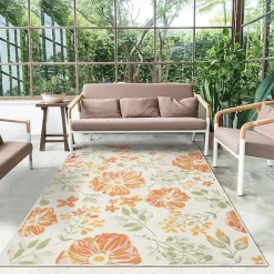 Orange & Green Floral Reversible Outdoor Rug, 5x7