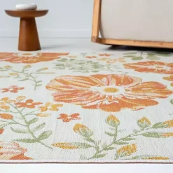 Orange & Green Floral Reversible Outdoor Rug, 5x7