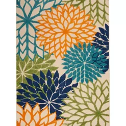 Orange Bright Floral Burst Outdoor Area Rug, 5x7