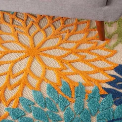 Orange Bright Floral Burst Outdoor Area Rug, 5x7