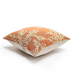 Orange Coral Woven Outdoor Throw Pillow
