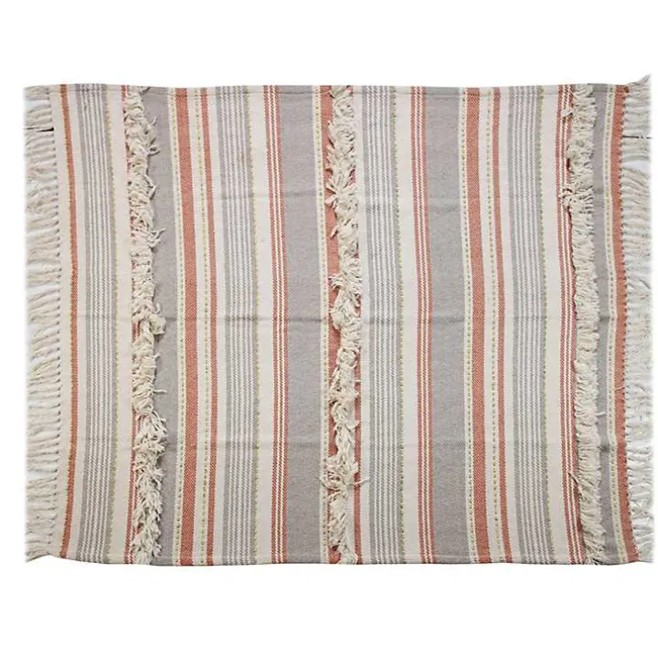 Orange Fringe Line Work Throw