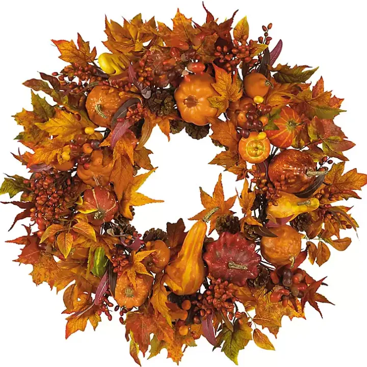 Orange Pumpkin Gourd and Berry Wreath