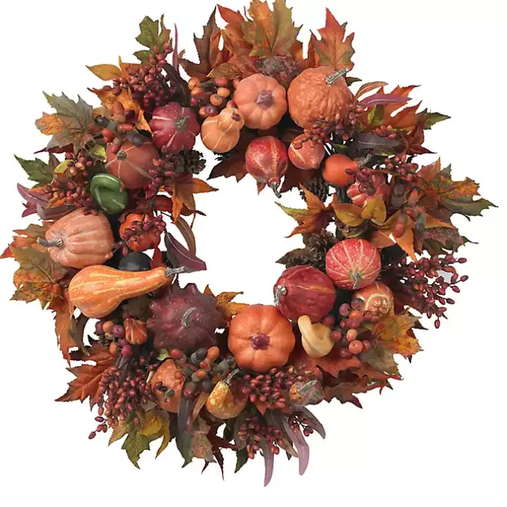 Orange Pumpkin Gourd and Berry Wreath