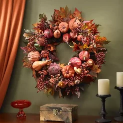 Orange Pumpkin Gourd and Berry Wreath