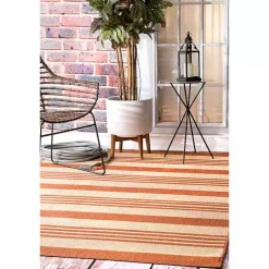 Orange Robin Stripe Outdoor Rug, 5x8