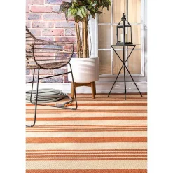 Orange Robin Stripe Outdoor Rug, 5x8