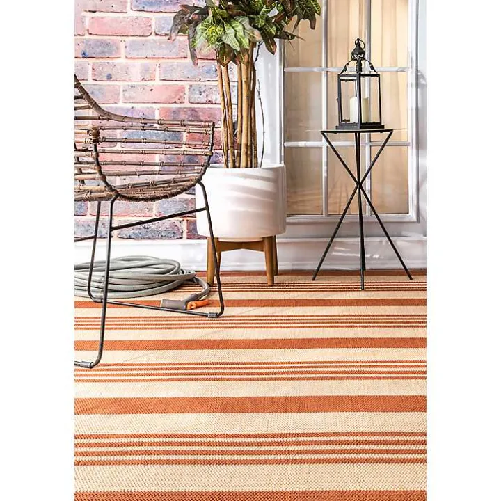 Orange Robin Stripe Outdoor Rug, 5x8