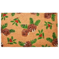 Outdoor Holly and Pine Christmas Doormat