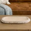 Oval Whitewashed Beaded Wood Tray
