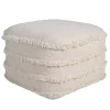Pale Beige Tufted Stripe Cotton Square Pouf