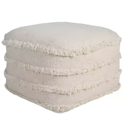 Pale Beige Tufted Stripe Cotton Square Pouf