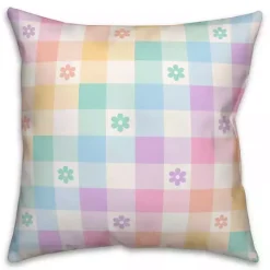 Pastel Checkered Floral Outdoor Pillow