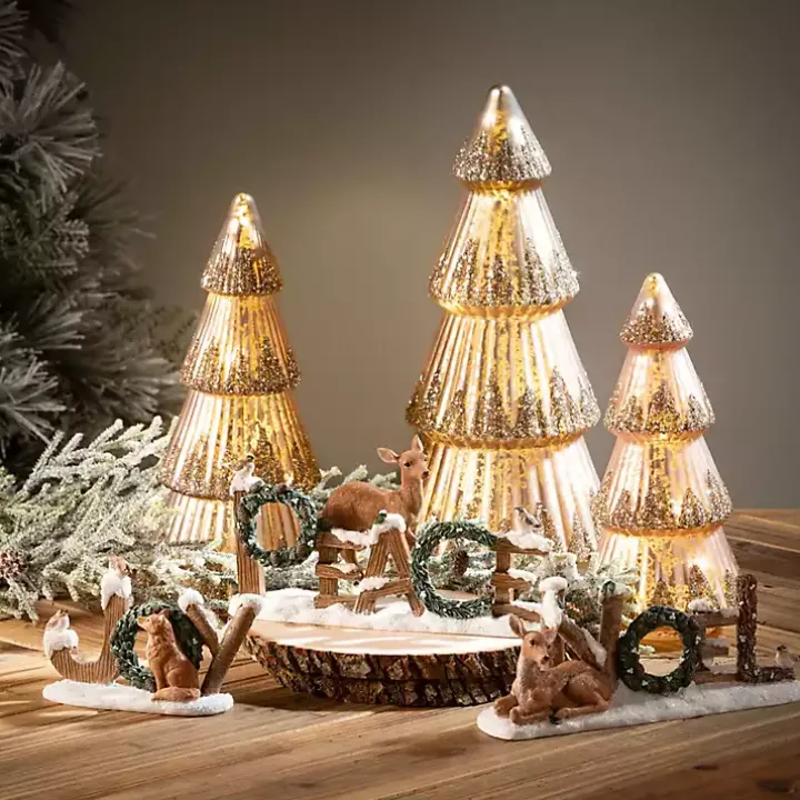 Peace, Noel, and Joy Woodland Statues, Set of 3