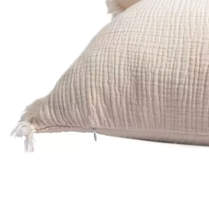 Peach Gauze Organic Fringe Throw Pillow