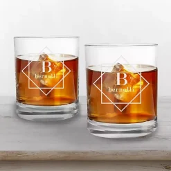 Personalized Diamond Whiskey Glasses, Set of 2