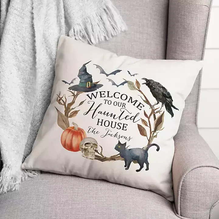 Personalized Haunted House Halloween Pillow