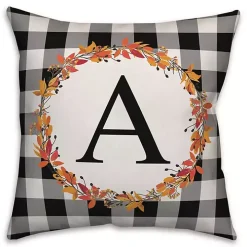Personalized Monogram Buffalo Check Wreath Pillow