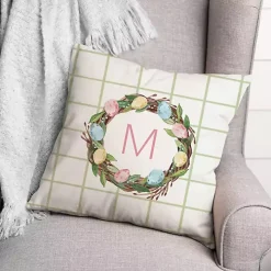 Personalized Monogram Easter Egg Wreath Pillow