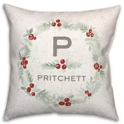 Personalized Monogram Holly Wreath Throw Pillow