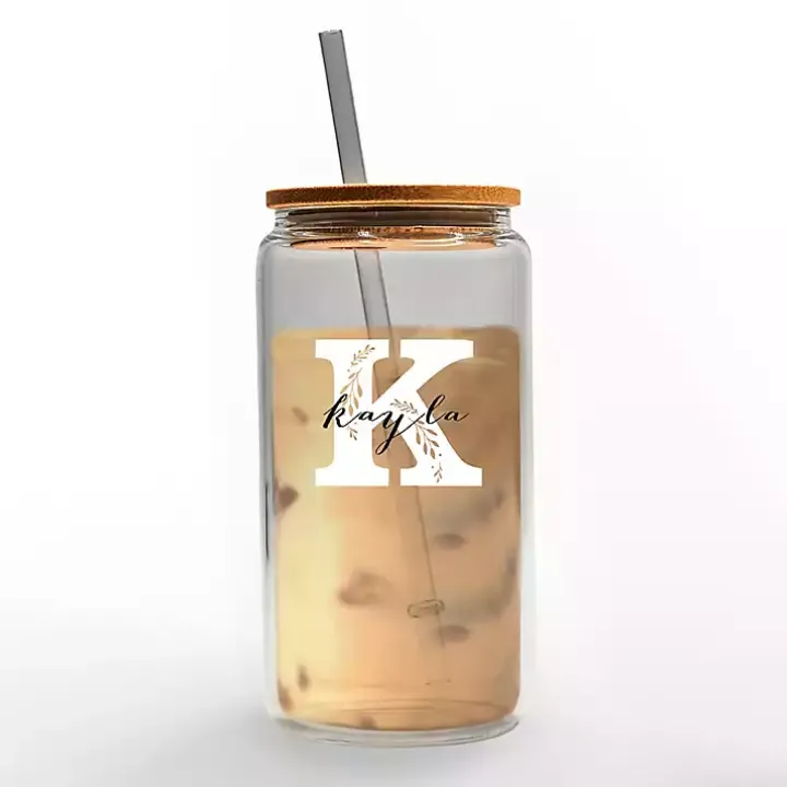 Personalized Monogram K Floral Glass Cup