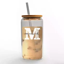 Personalized Monogram M Floral Glass Cup