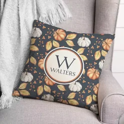 Personalized Pumpkin & Leaves Monogram Pillow