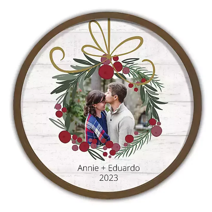 Personalized Round Wreath Brown Framed Wall Plaque