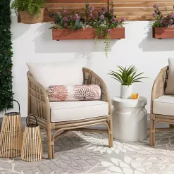 Pink and Beige Floral Outdoor Bolster Pillow