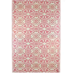 Pink and Cream Floral Tile Outdoor Area Rug, 4x6